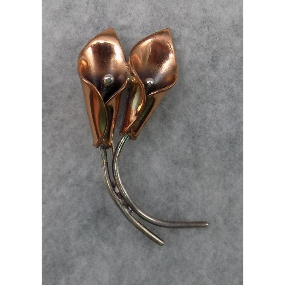 Stuart Nye Calla Lily Brooch Pin Copper Vintage Petite Signed Hand Wrought HTF